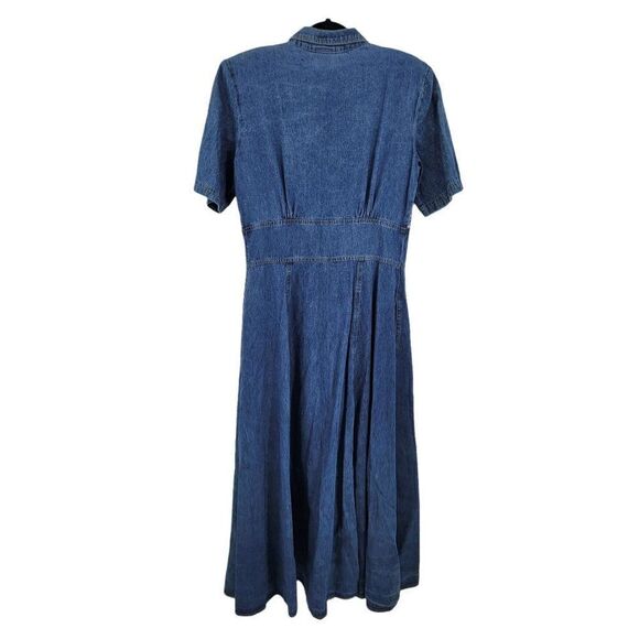 Vtg 80's Dress Embroidered Modest Denim Pinafore Prairie Maxi Pockets Sz S - Picture 9 of 11